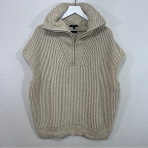 Massimo Dutti Chunky Knit Funnel Neck Zip Sweater Poncho Italian Yarn Beige